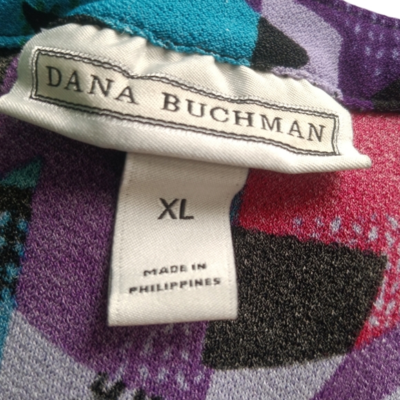 DANA BUCHMAN XL Split neck/Sleek style Long sleeve Abstract/Multi color blouse - Picture 4 of 4